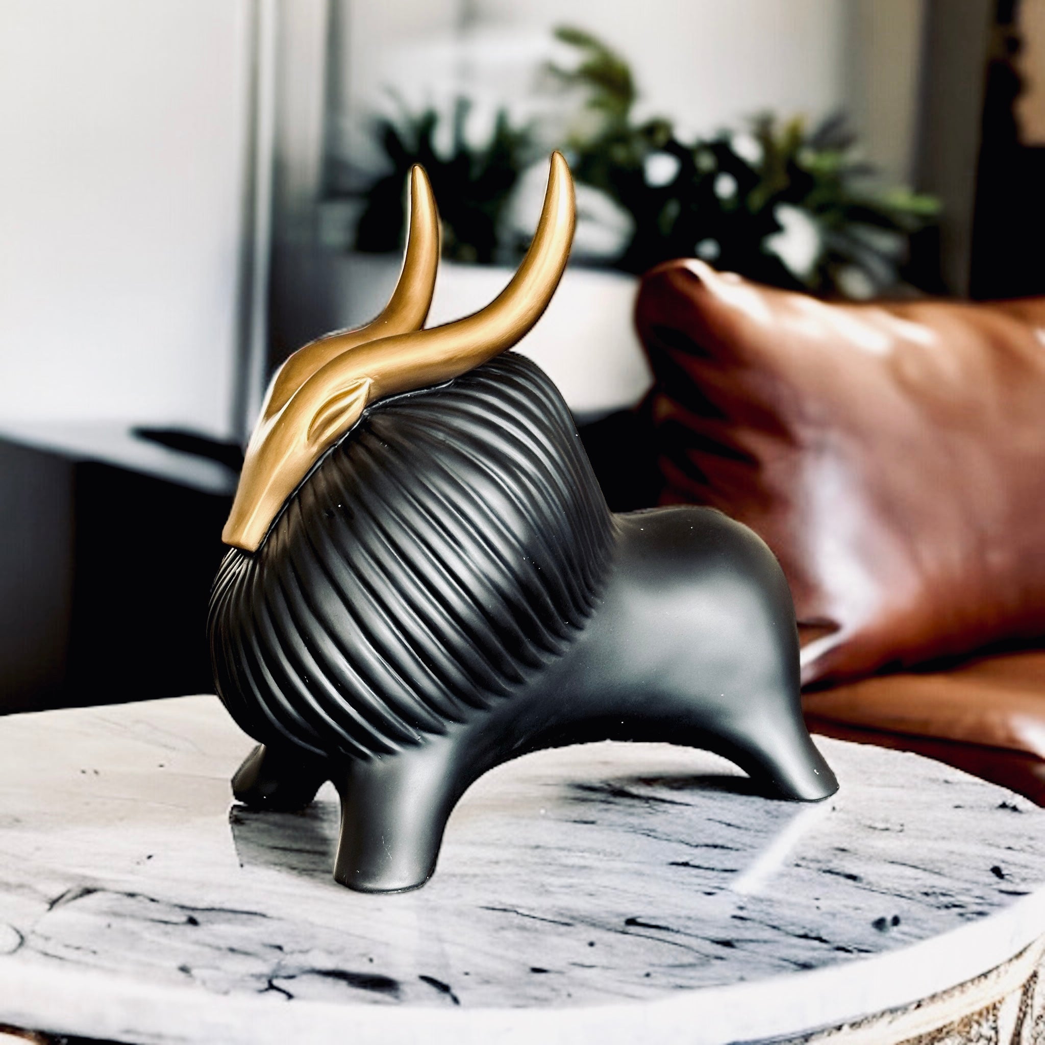 Golden Horned Yak Table Accent