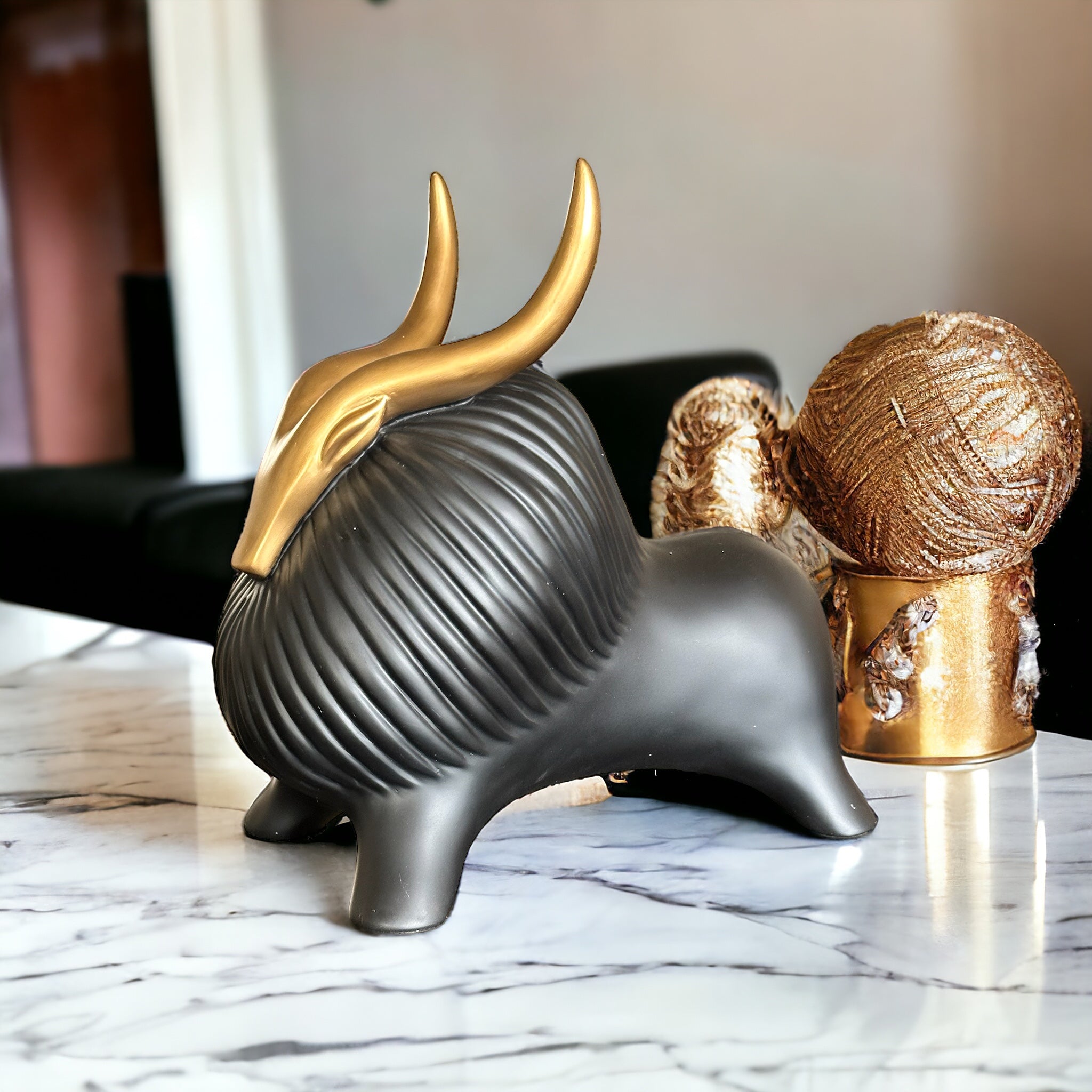 Golden Horned Yak Table Accent