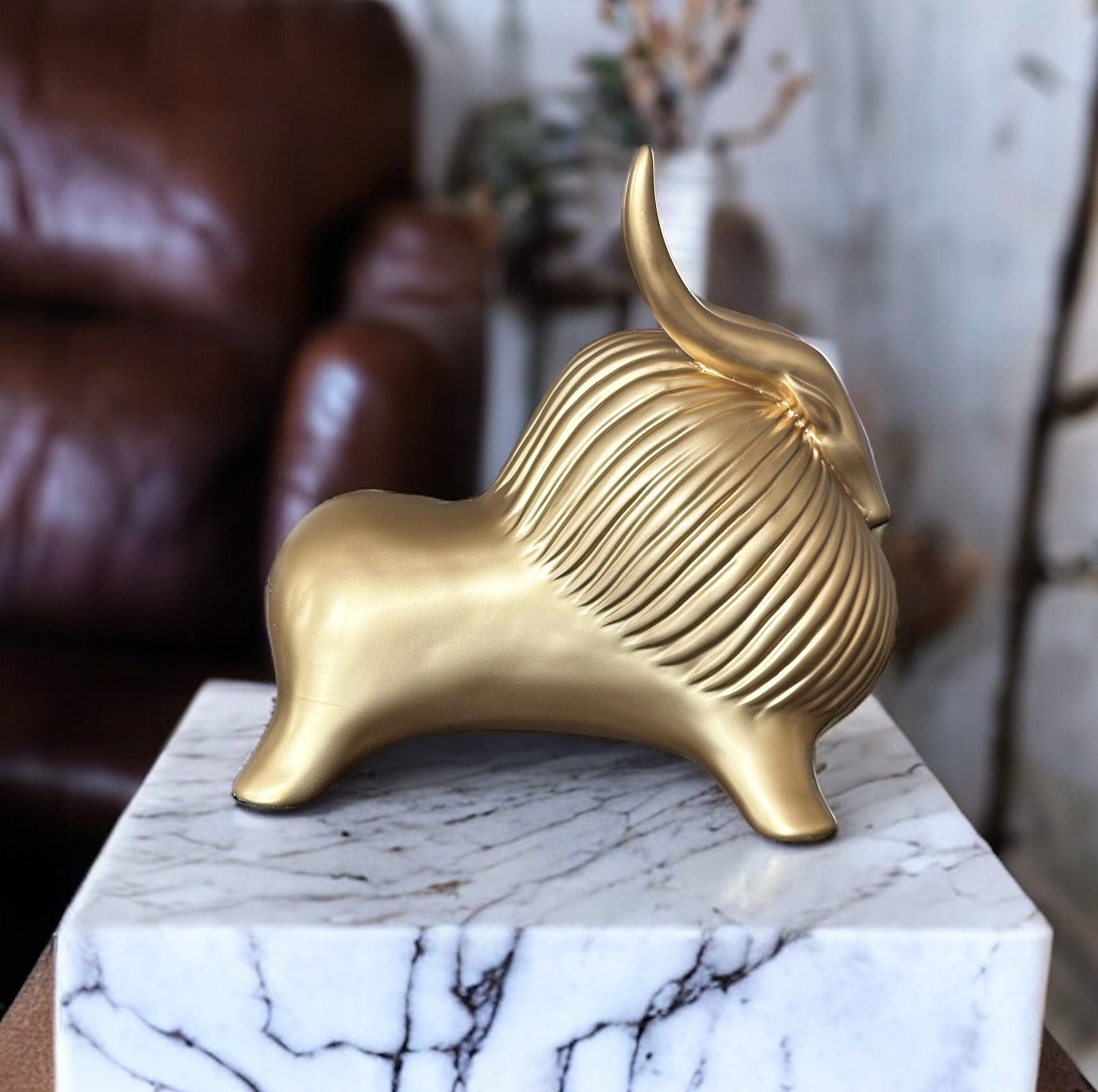 Golden Horned Yak Table Accent