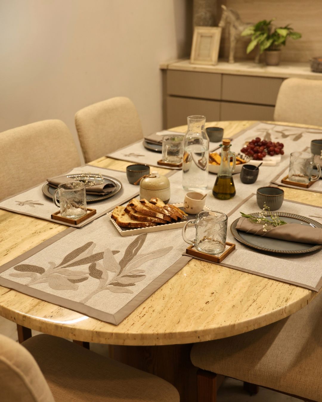 Palm Haven Grey Table Linen Set (13 PC Set)