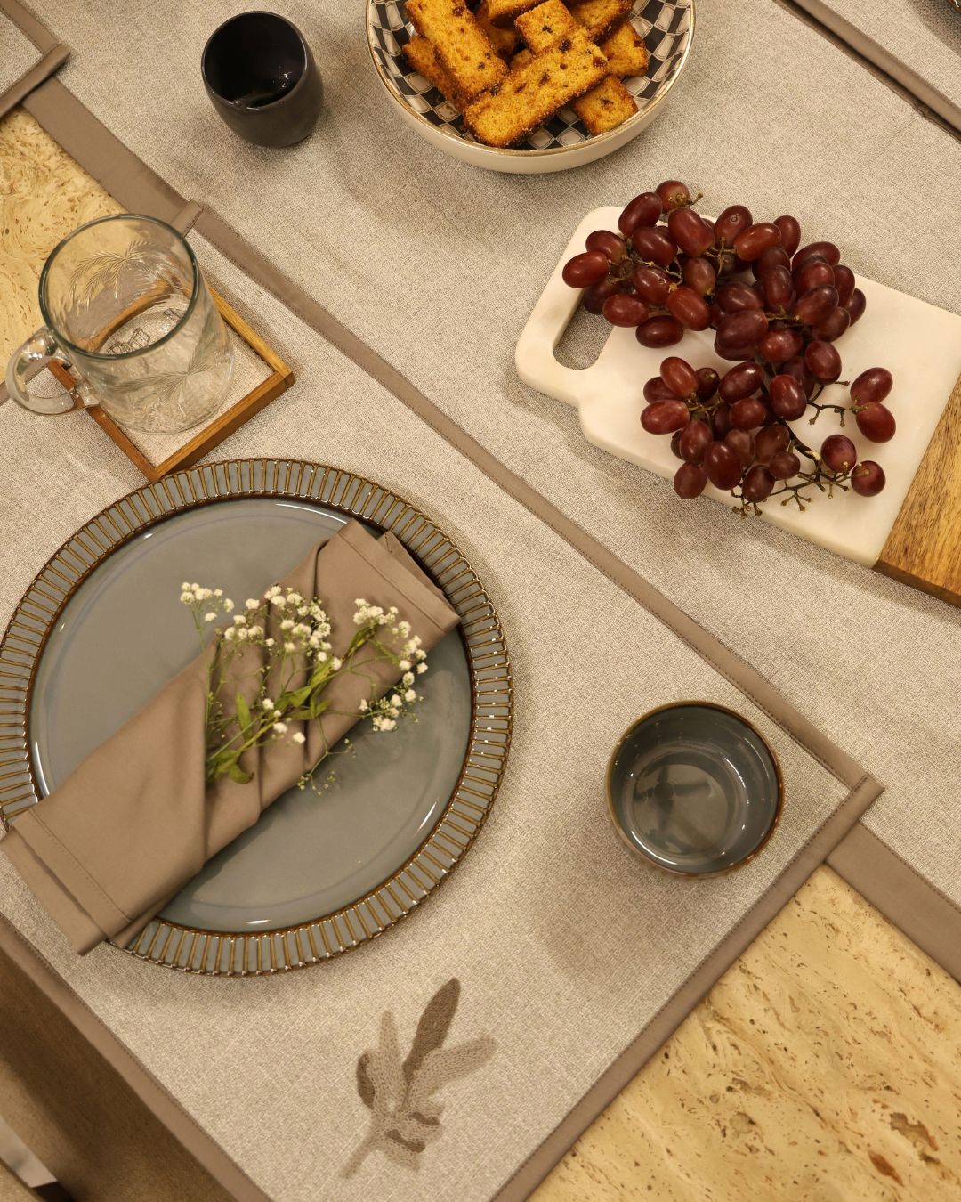 Palm Haven Grey Table Linen Set (13 PC Set)