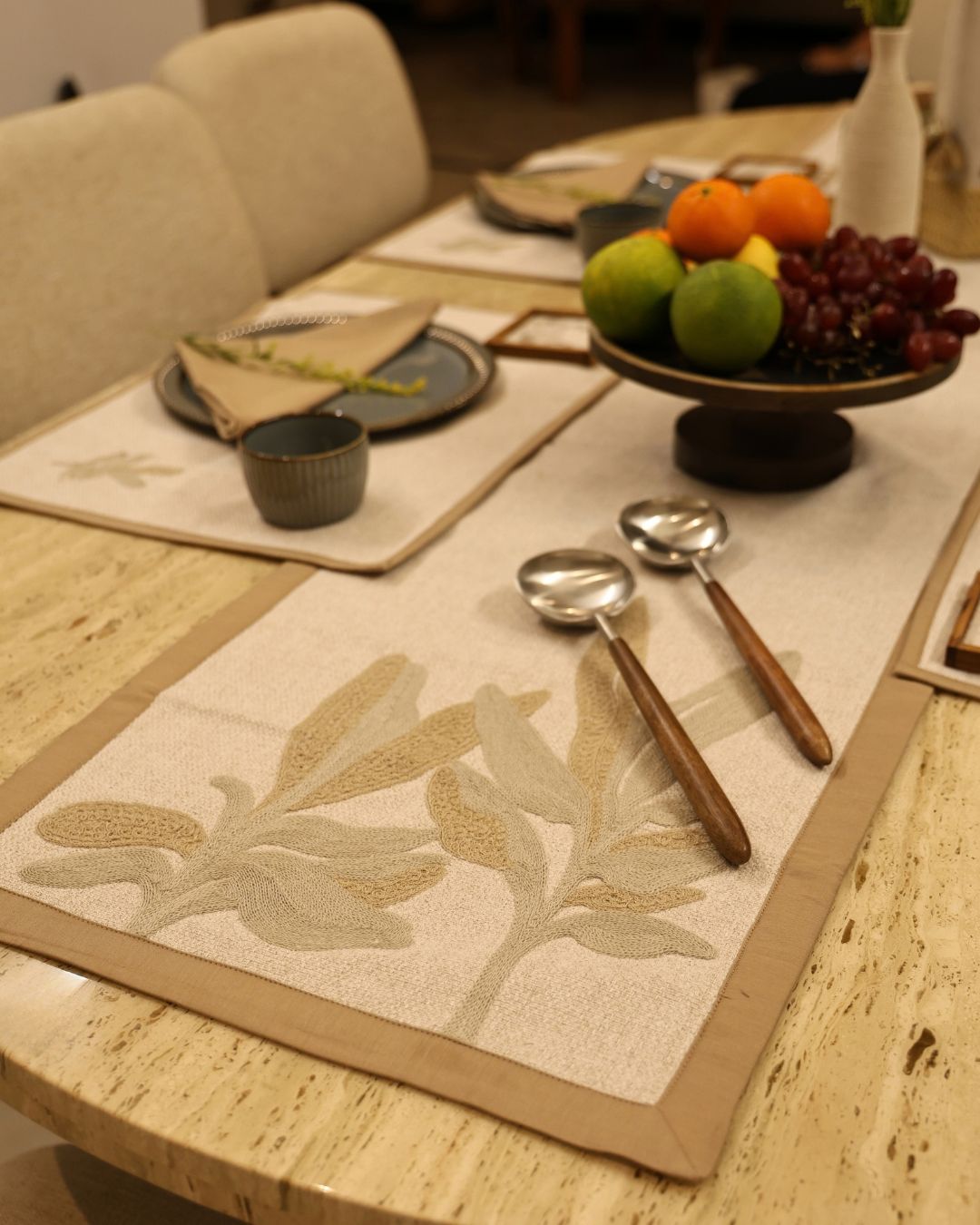 Palm Haven Hazel Beige Table Linen Set (13 PC Set)