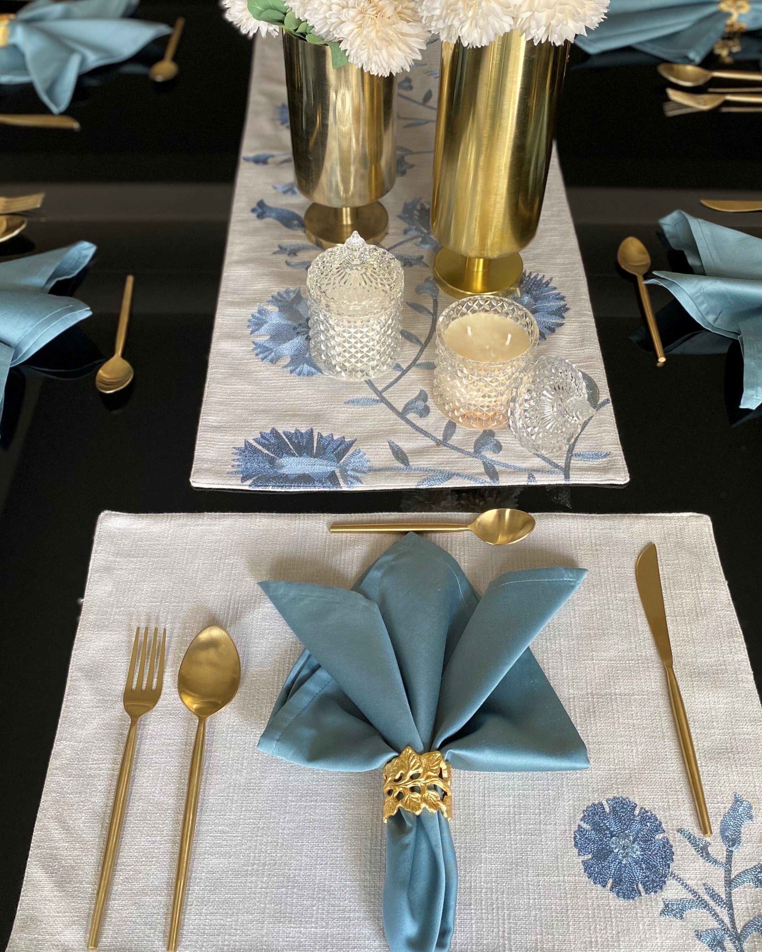 Floral Grey Table Linen Set (13 PC Set)