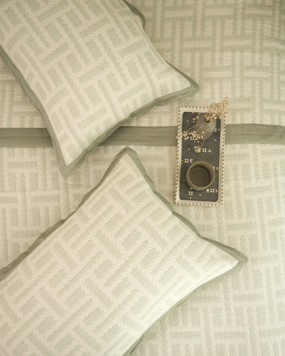 Arco Sage Green Cotton Jacquard Bedspread Set