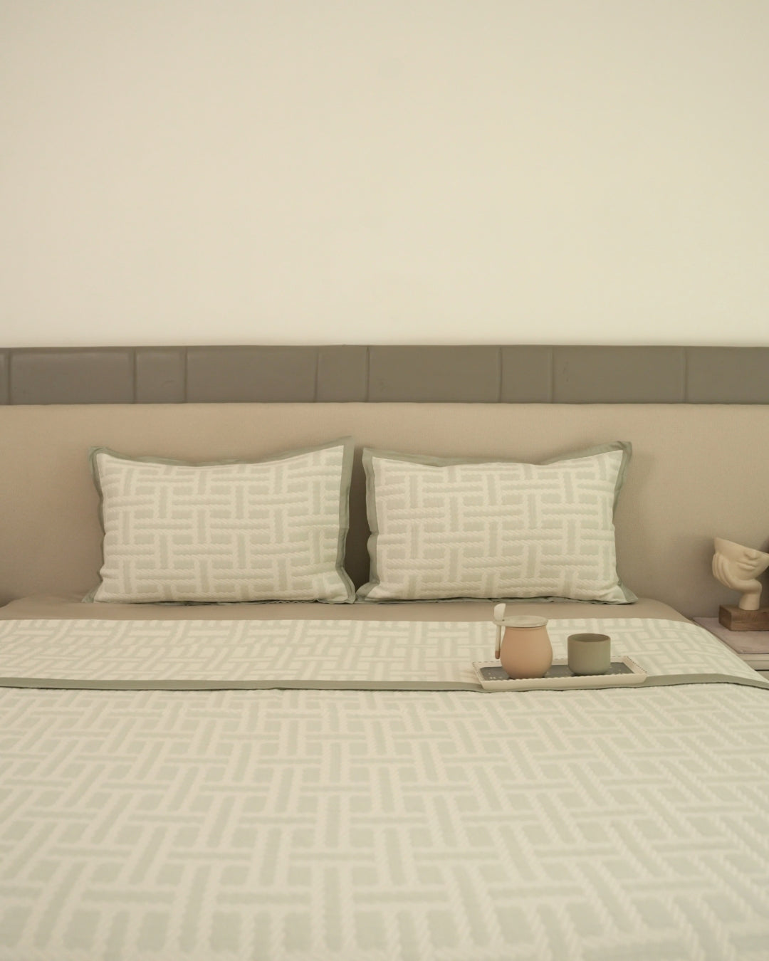 Arco Sage Green Cotton Jacquard Bedspread Set
