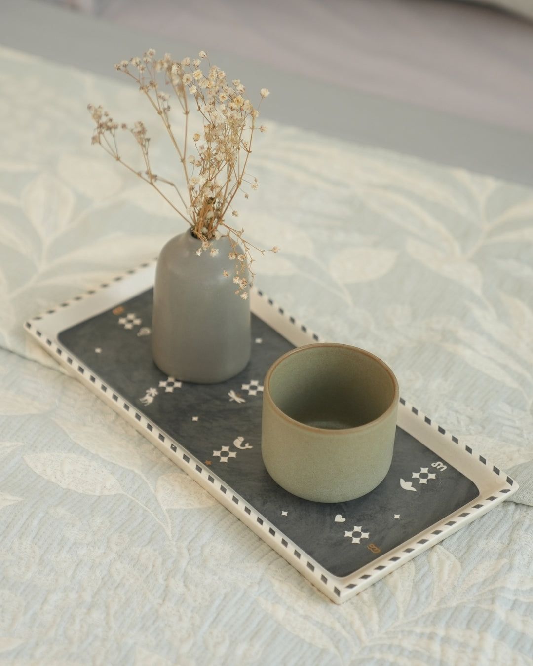 Fleur Blue Cotton Jacquard Bedspread Set