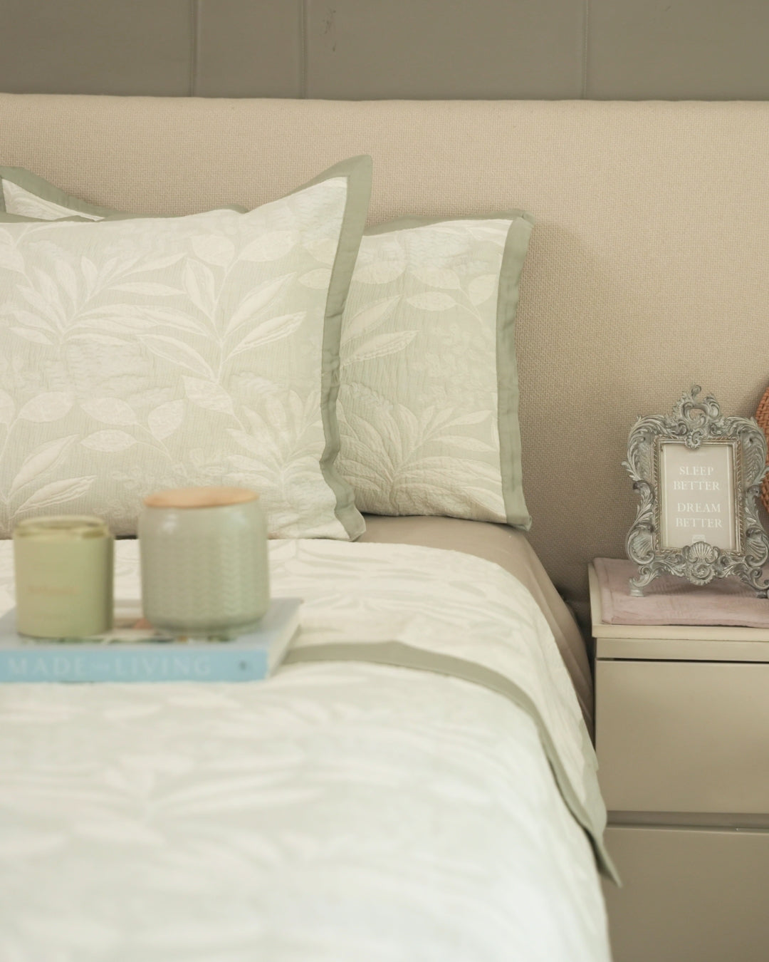 Fleur Sage Green Cotton Jacquard Bedspread Set