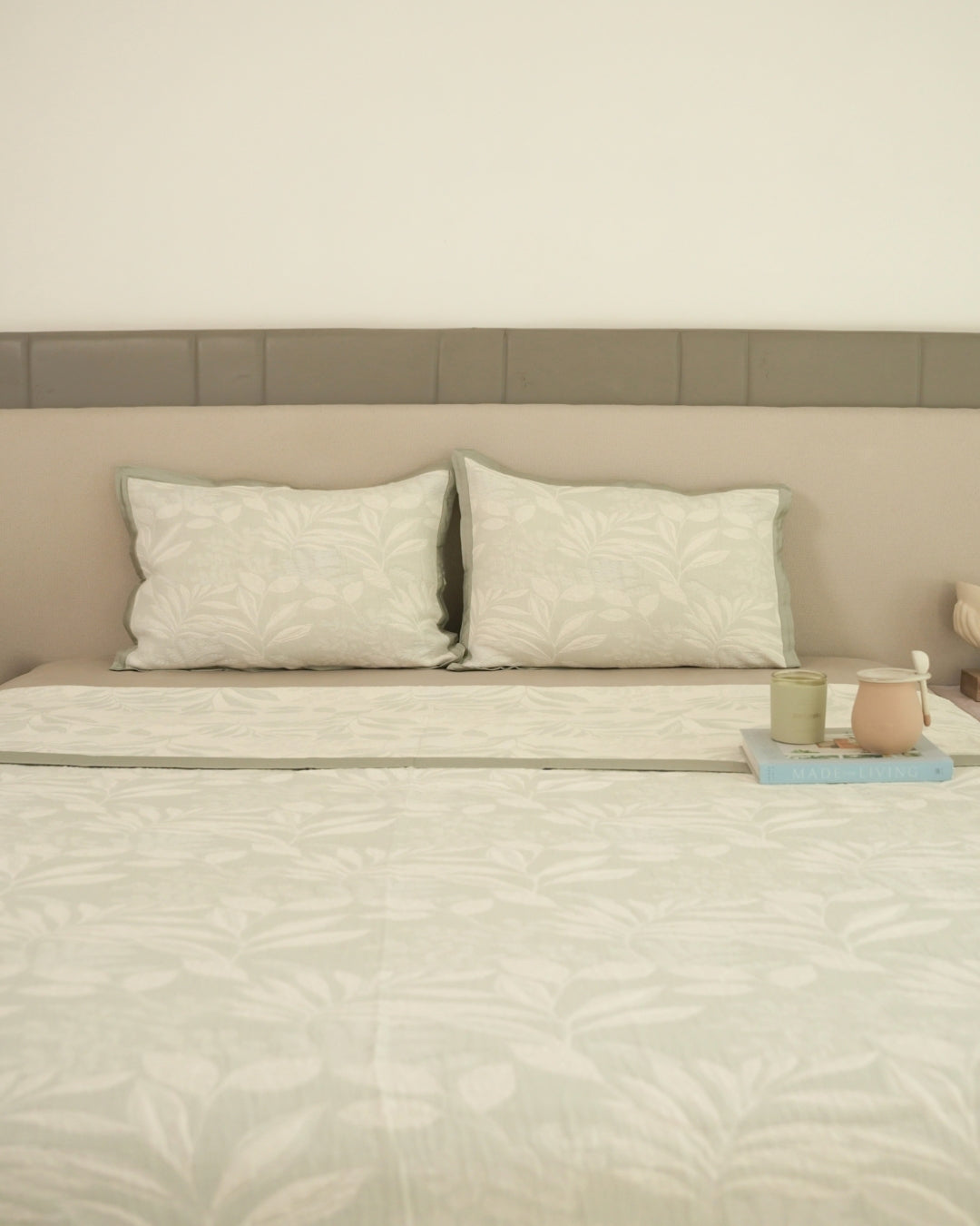 Fleur Sage Green Cotton Jacquard Bedspread Set
