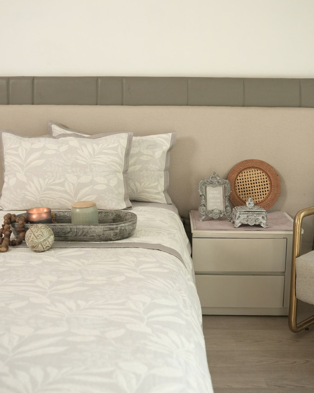 Fleur Grey Cotton Jacquard Bedspread Set