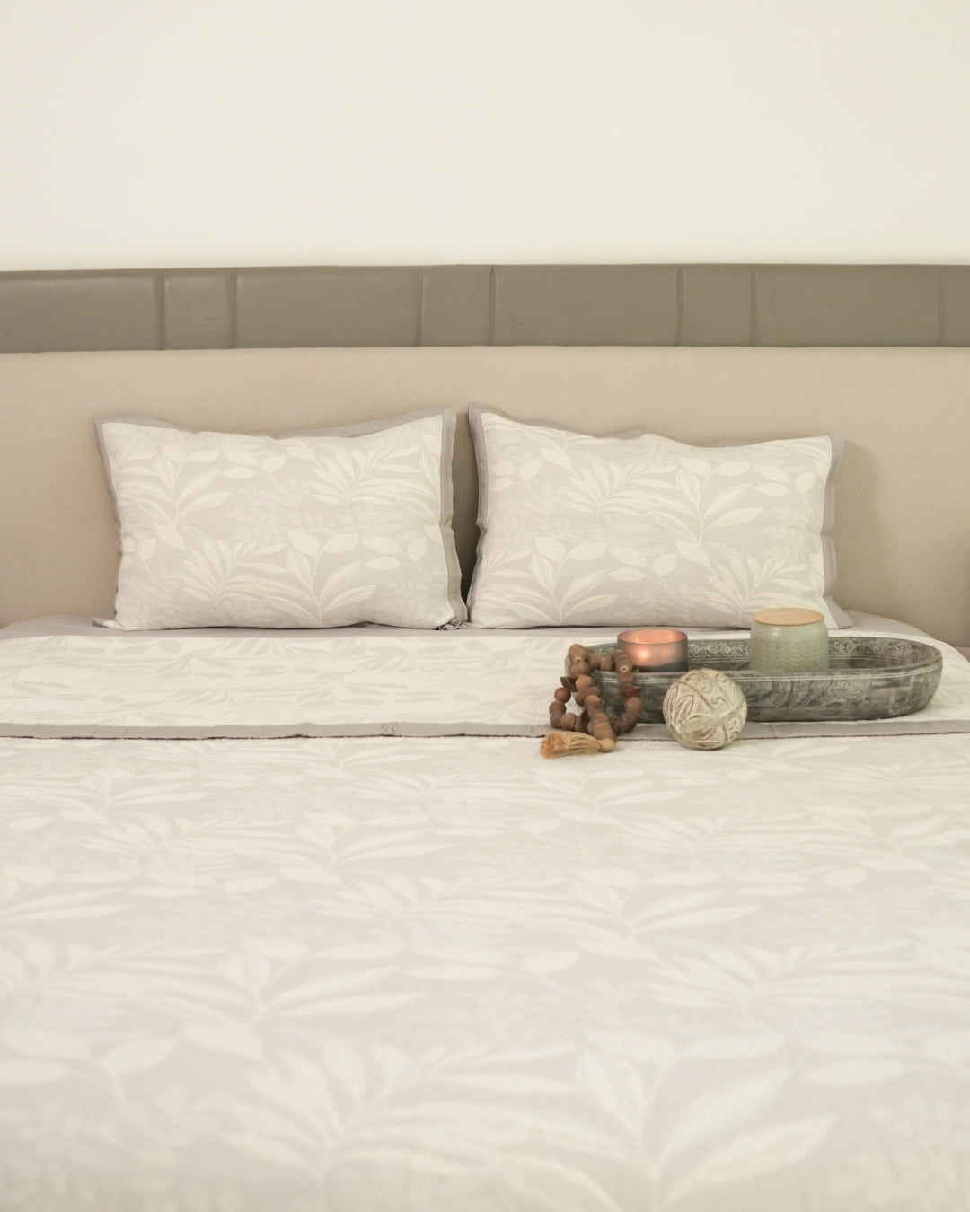 Fleur Grey Cotton Jacquard Bedspread Set