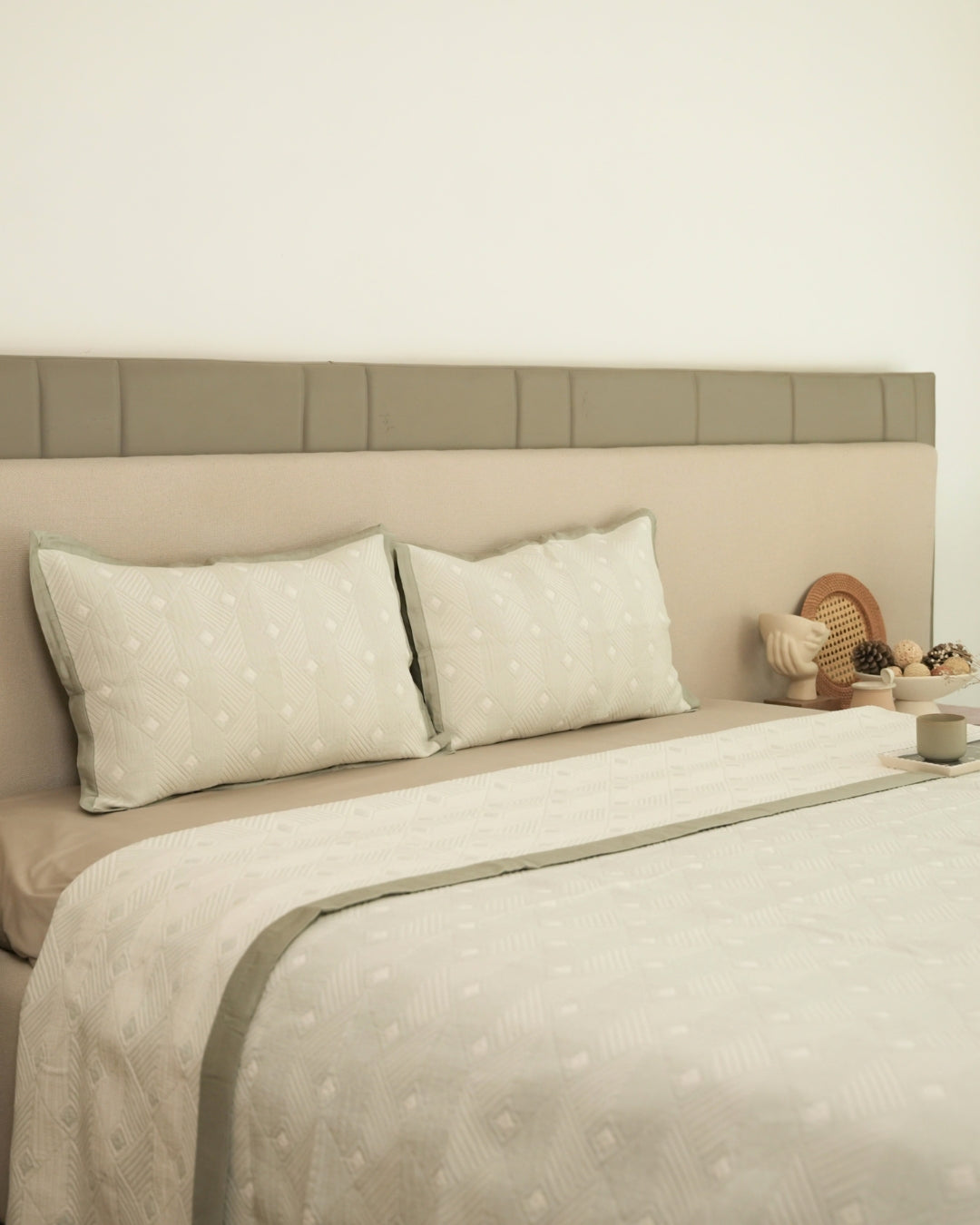 Prism Sage Green Cotton Jacquard Bedspread Set