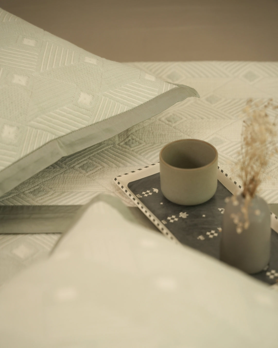 Prism Sage Green Cotton Jacquard Bedspread Set