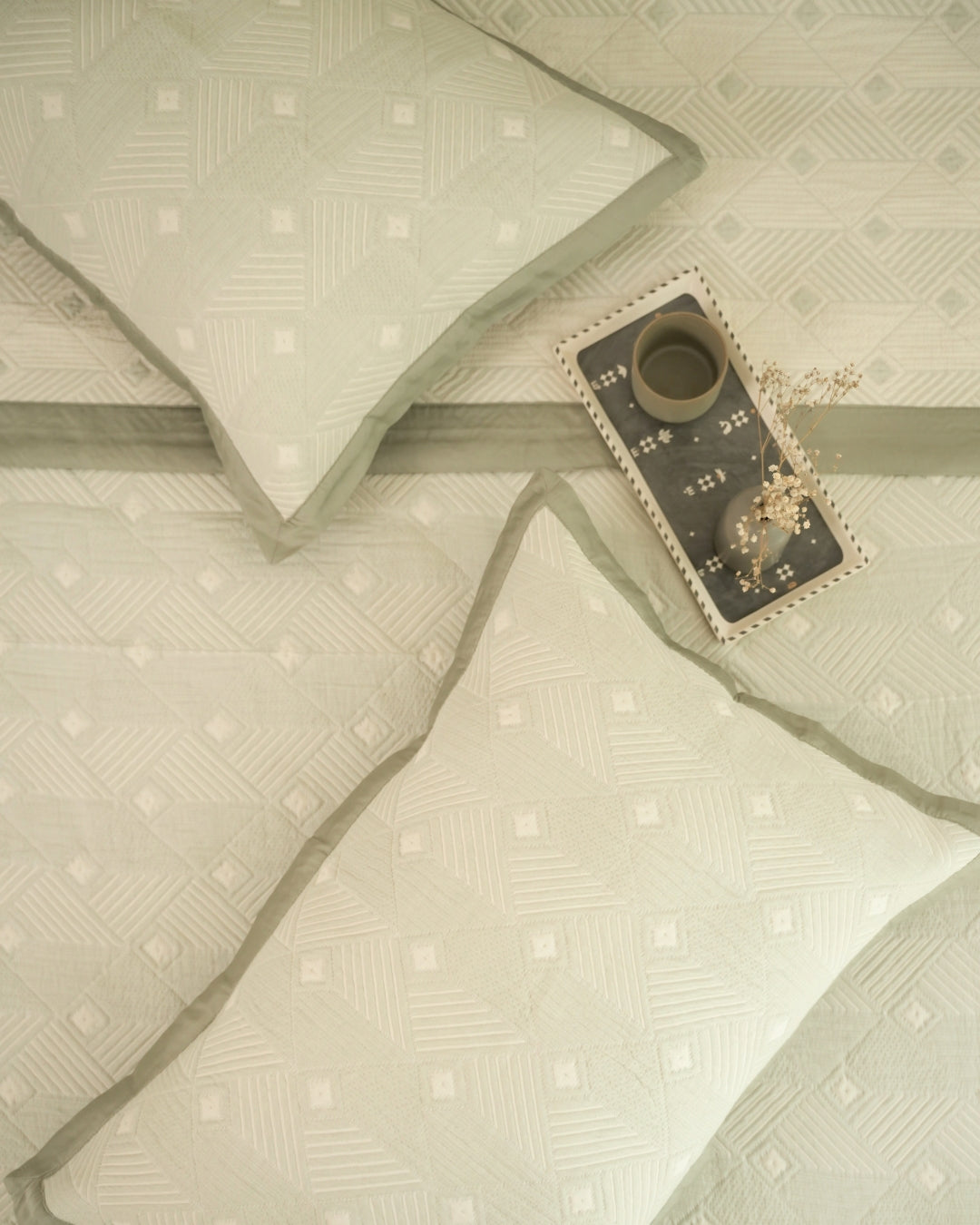 Prism Sage Green Cotton Jacquard Bedspread Set