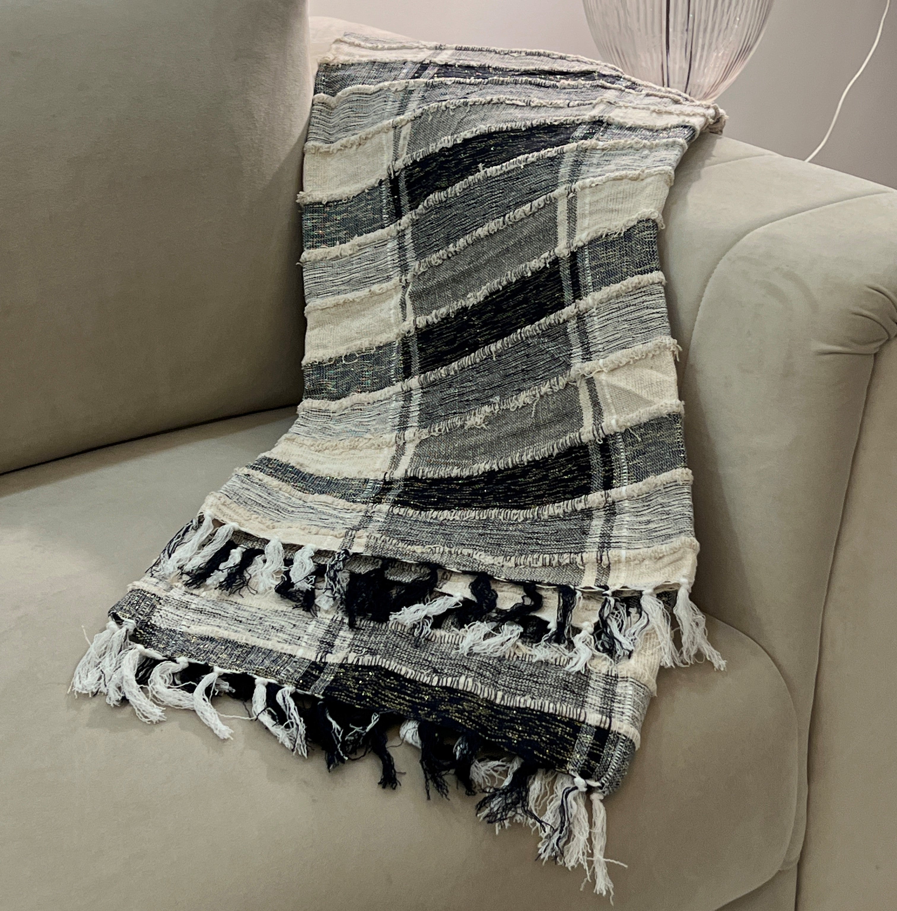 Grey Woven Throw with Tassels