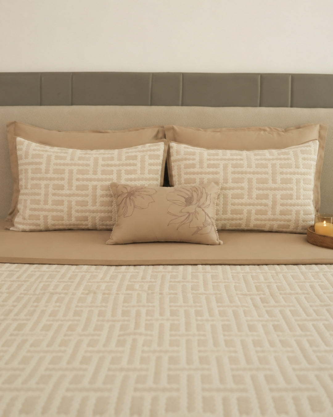 Arco Sand Cotton Jacquard Bedding Set (10 PC Set)