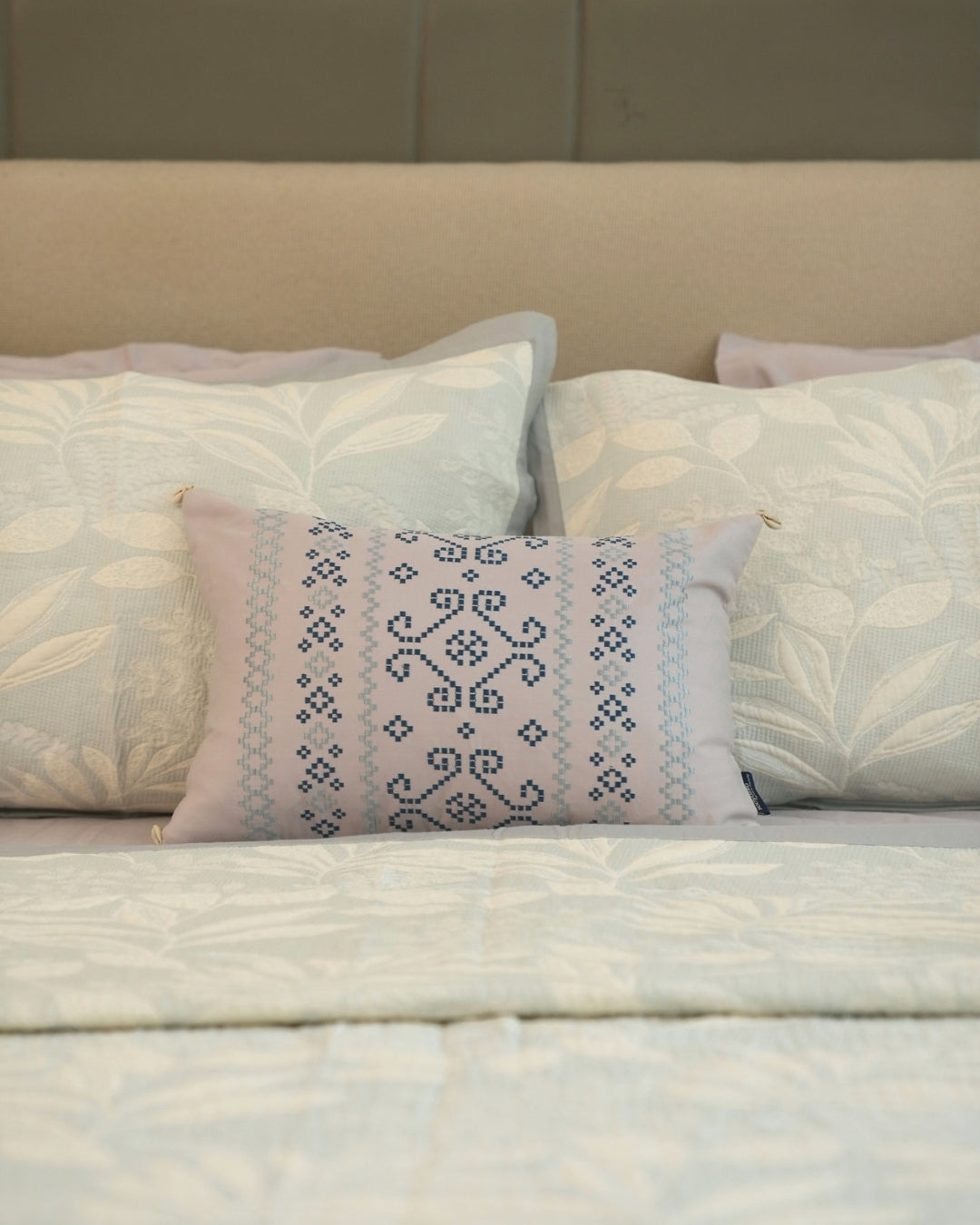 Fleur Blue Cotton Jacquard Bedding Set (10 PC Set)