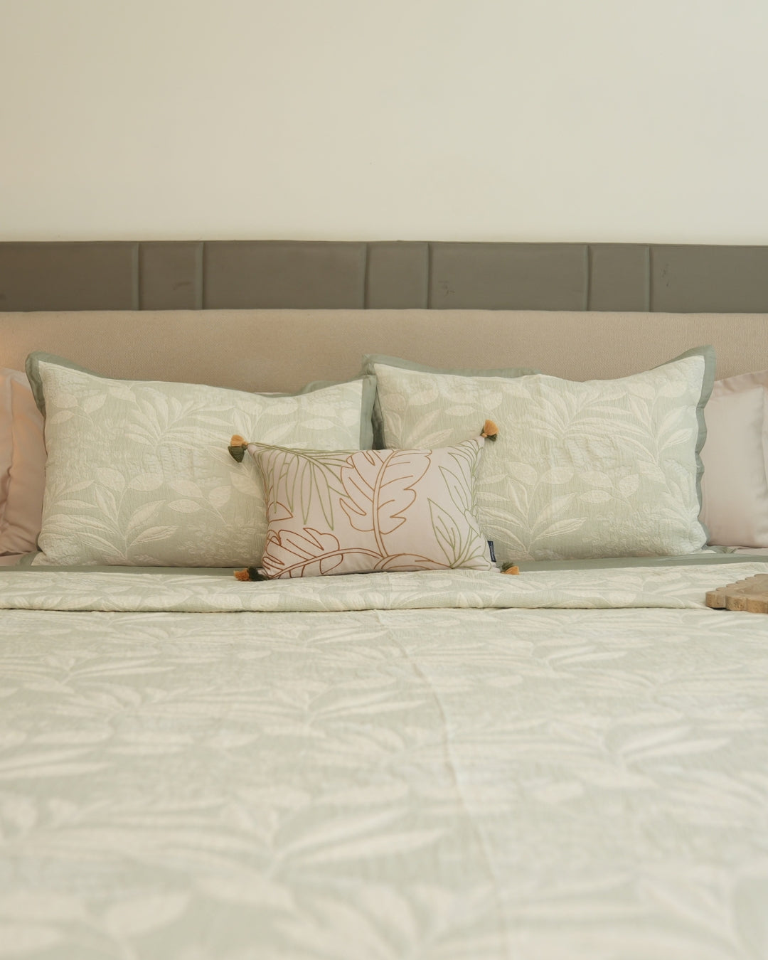 Fleur Sage Green Cotton Jacquard Bedding Set (10 PC Set)