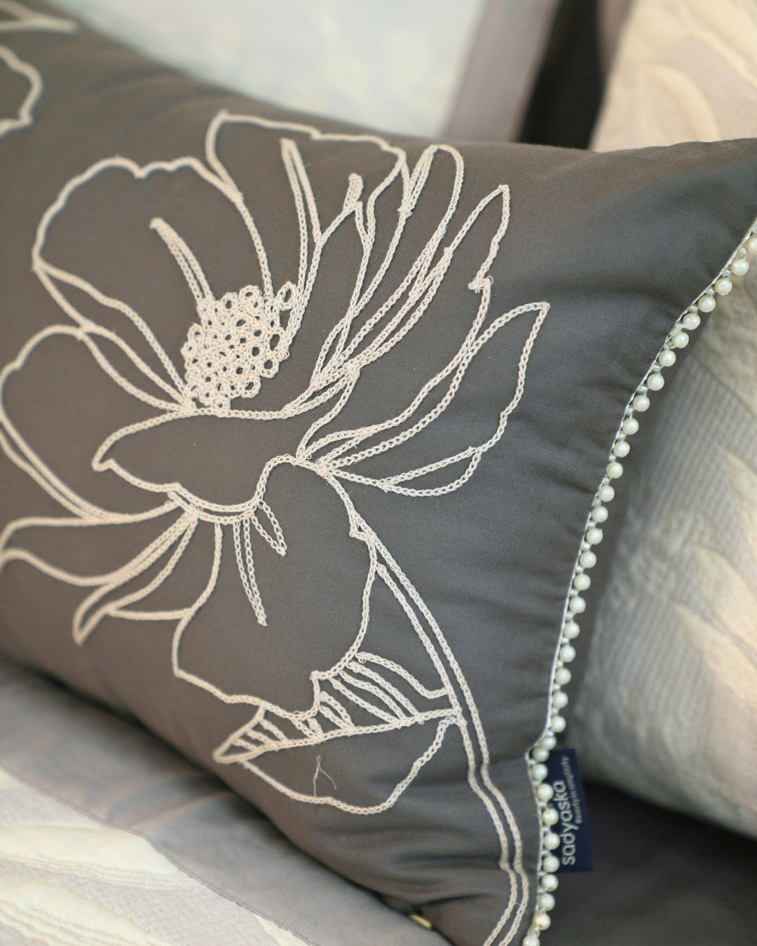 Fleur Grey Cotton Jacquard Bedding Set (10 PC Set)