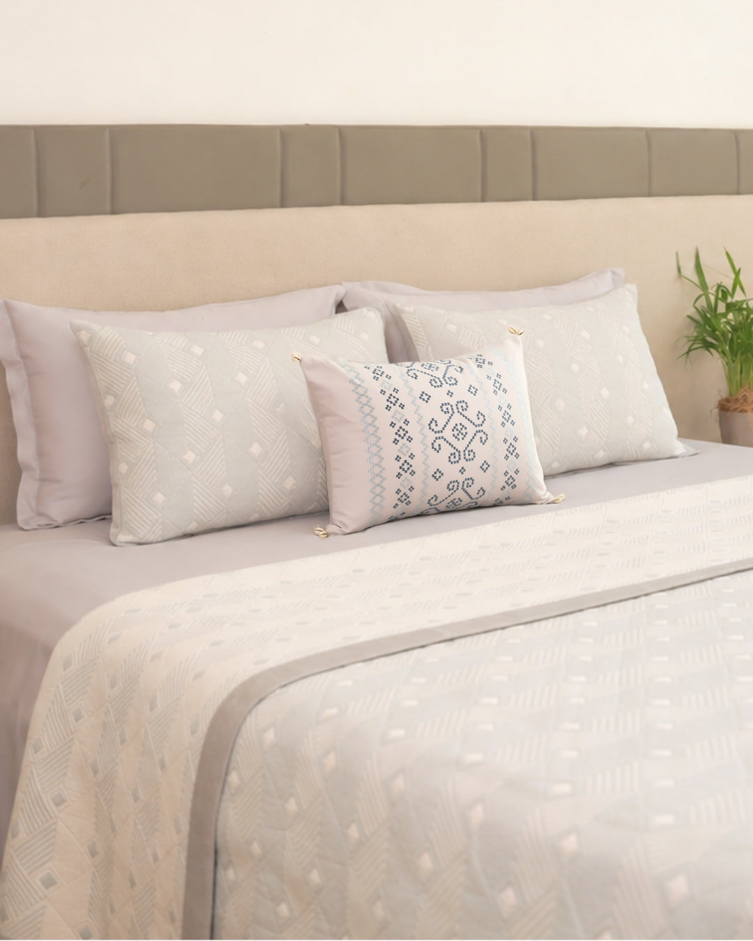 Prism Blue Cotton Jacquard Bedding Set (10 PC Set)