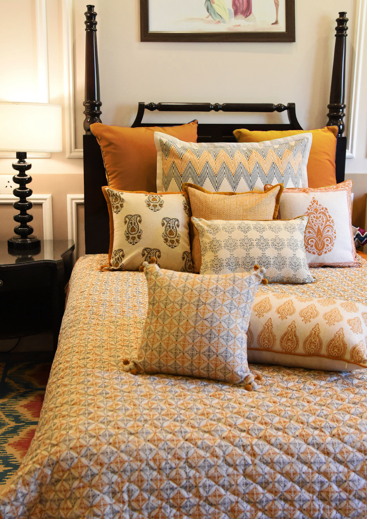 Saumay Collection - Traditional Hand Block Printed Cushion Cover Set (Set of 7)