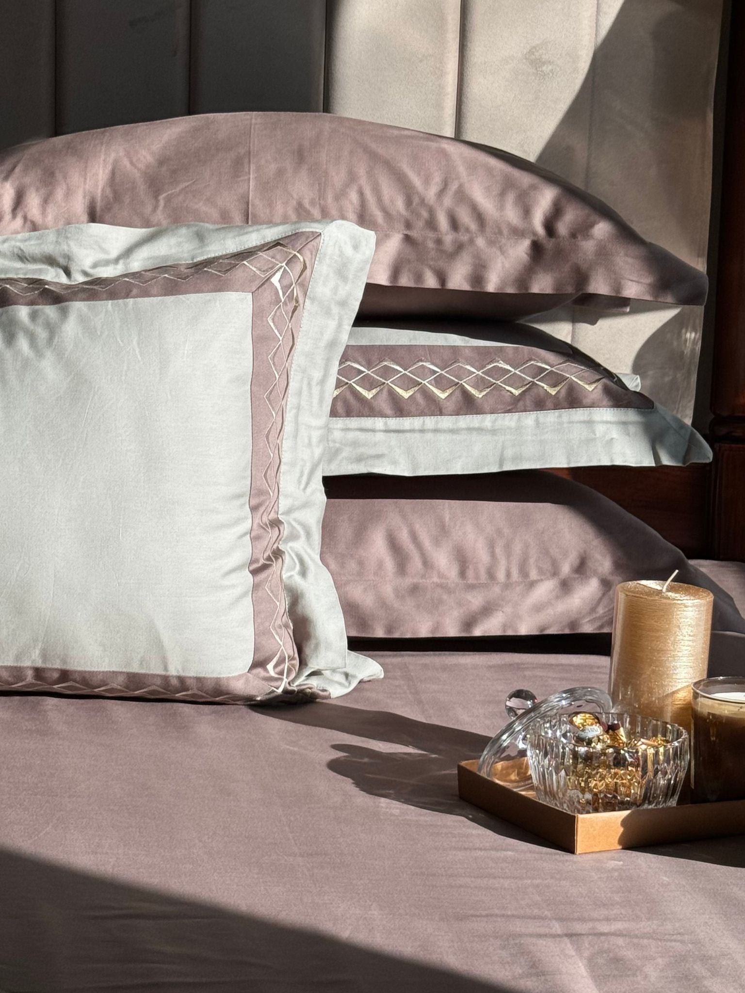 Splash Sage Green Taupe Desire Cotton Bedsheet Set (5 PC Set)