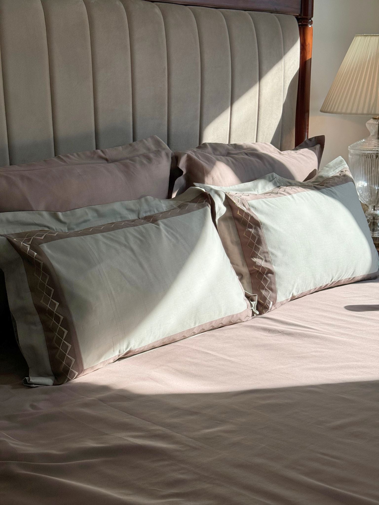 Splash Sage Green Taupe Desire Cotton Bedsheet Set (5 PC Set)