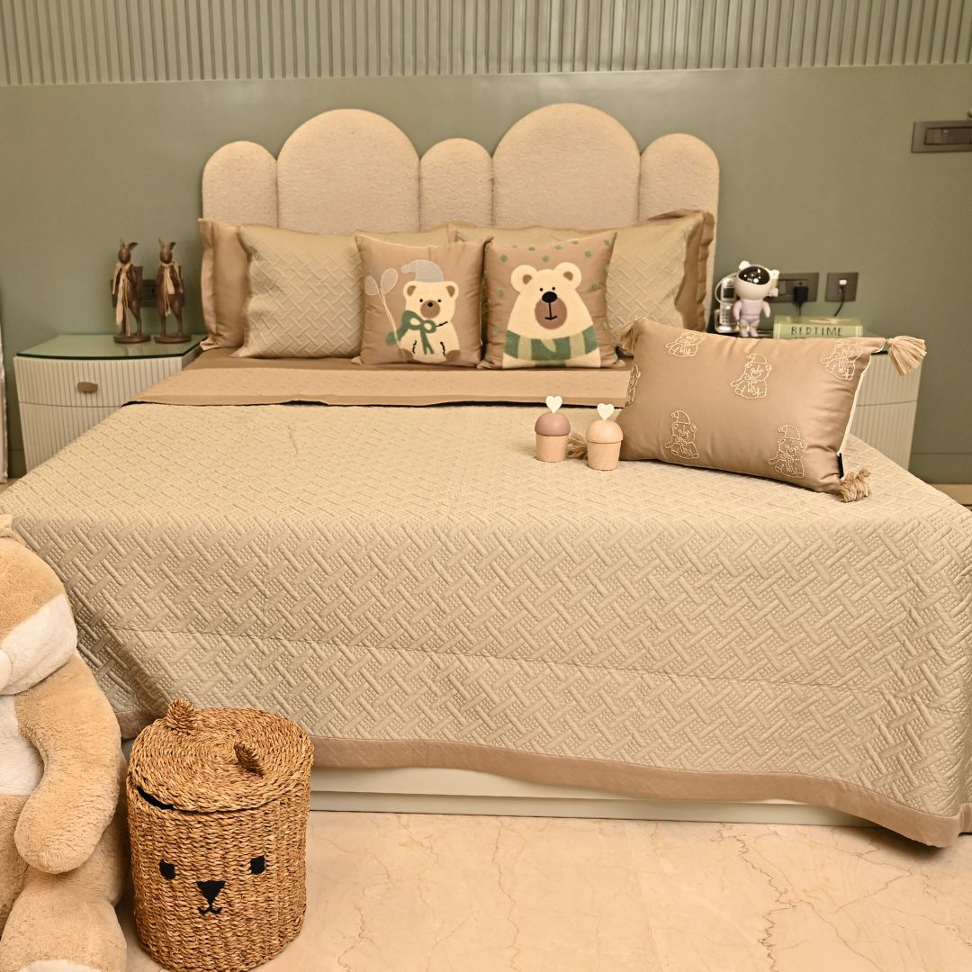 Teddy Club Sand and Beige Kids Bedding Set (9 PC Set)