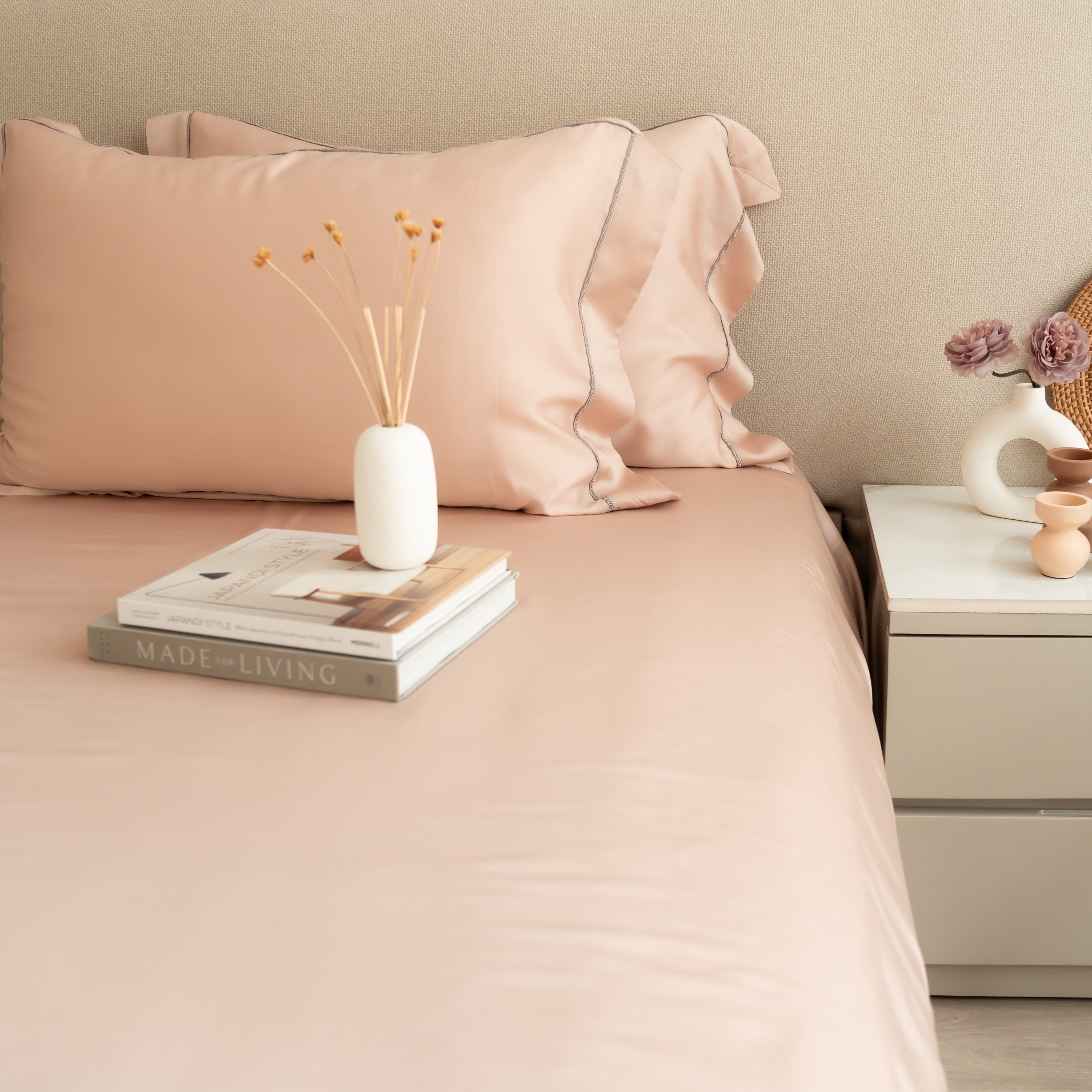 Blush Tencel Bedsheet Set with Lace