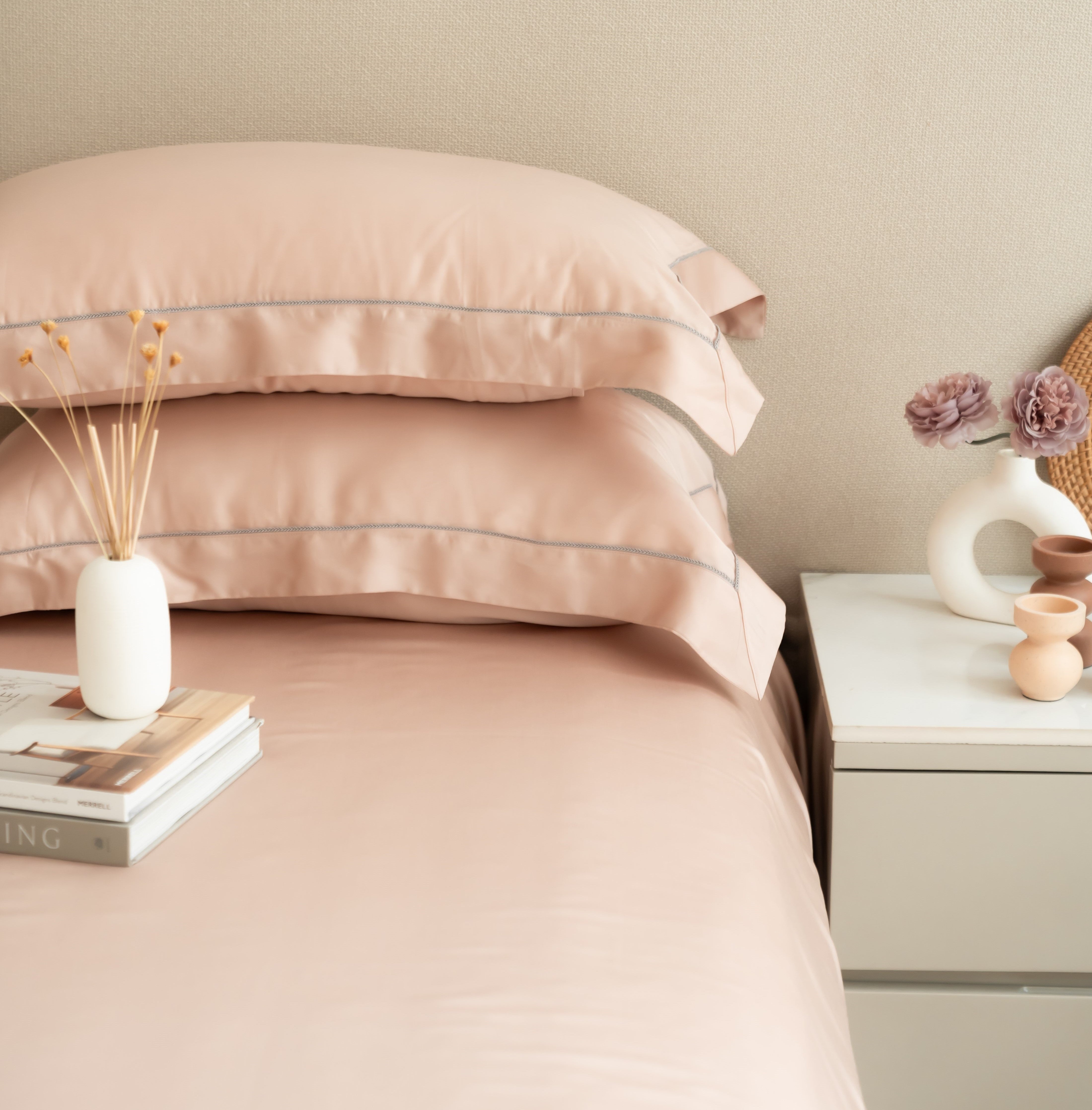 Blush Tencel Bedsheet Set with Lace