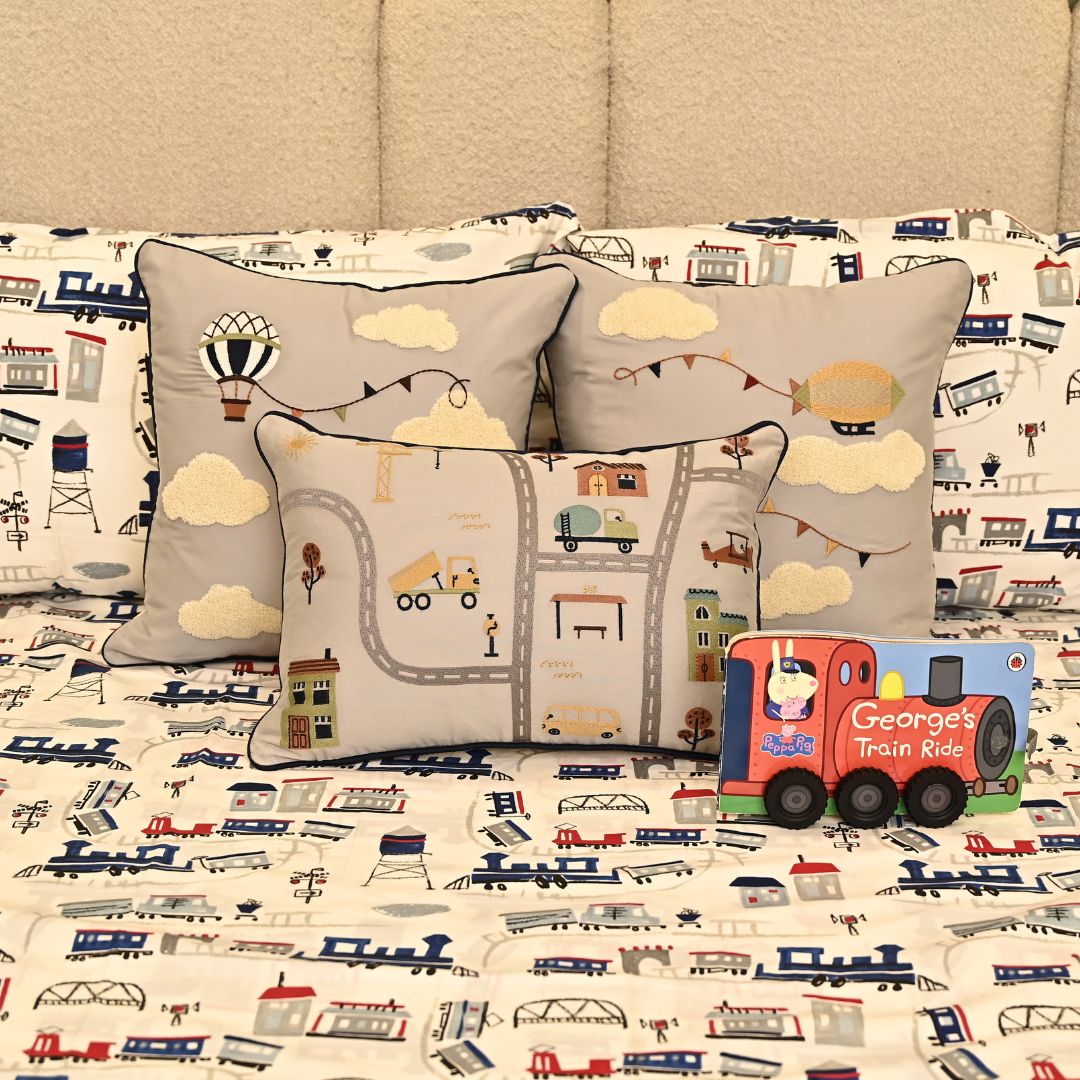 The Little Explorer Navy and Dark Grey Kids Bedding Set (9 PC Set)