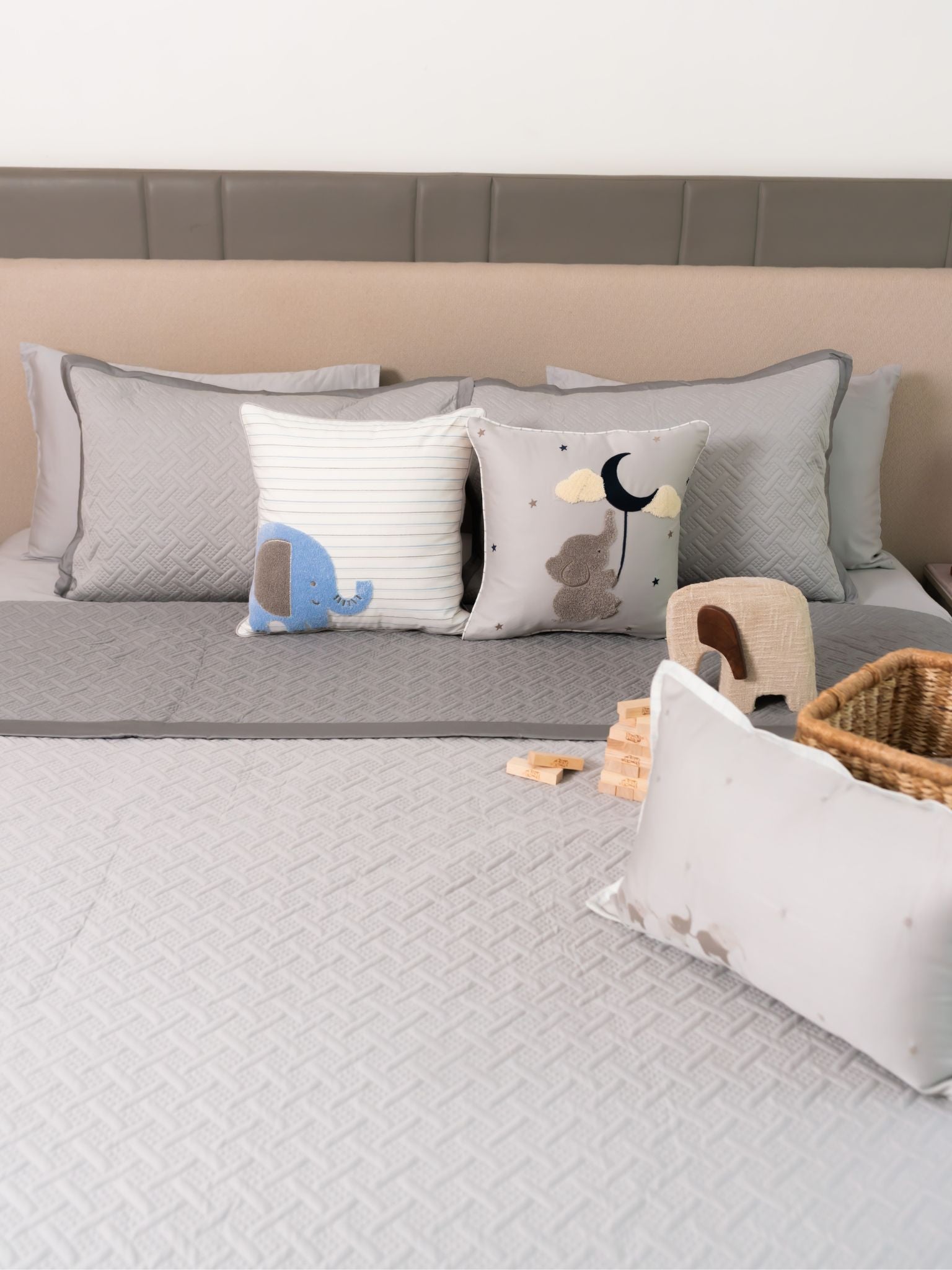 Tiny Trunks Pearl Grey Slate Kids Cotton Bedding Set (10 PC Set)