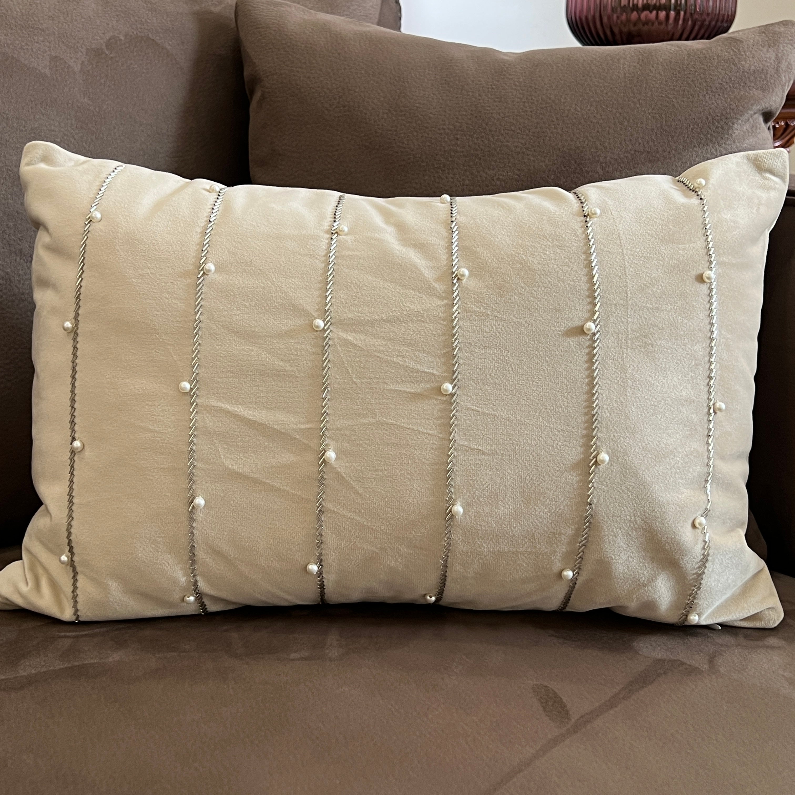 Decorative Twinkle Ivory Velvet Cushion Cover 12x18