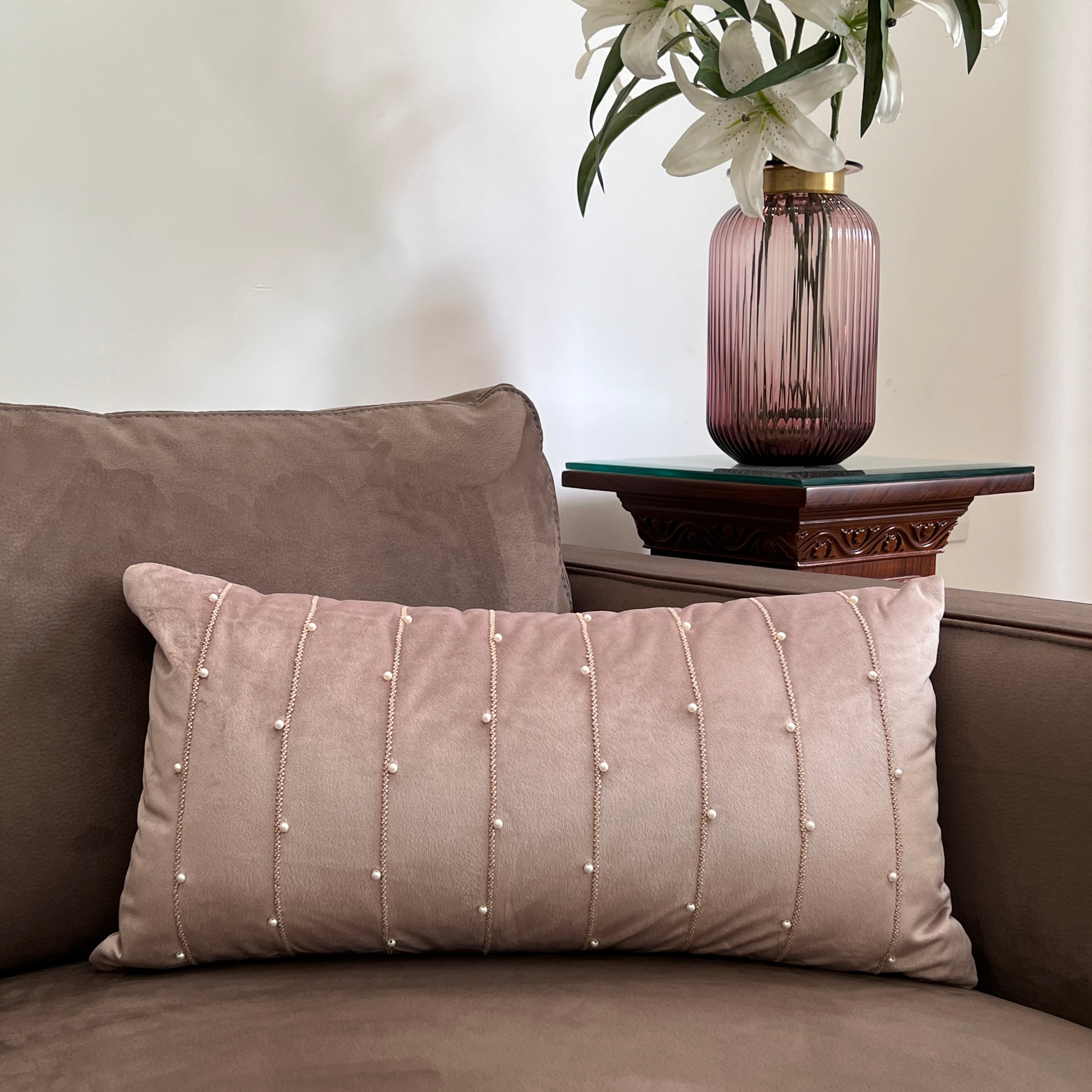 Decorative Twinkle Onion Pink Velvet Cushion Cover 12x24