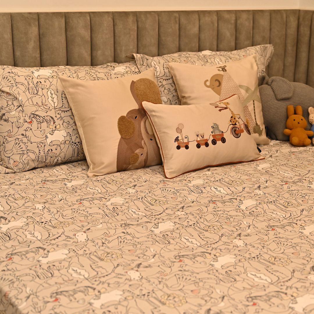 Wild Wonders Oats Beige and Ivory Kids Bedding Set (9 PC Set)