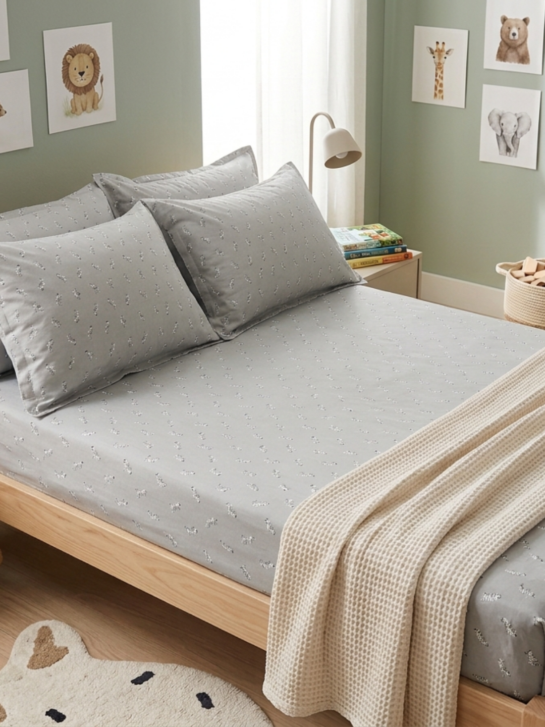 Zebra Trails Grey Printed Cotton Kids Bedsheet Set
