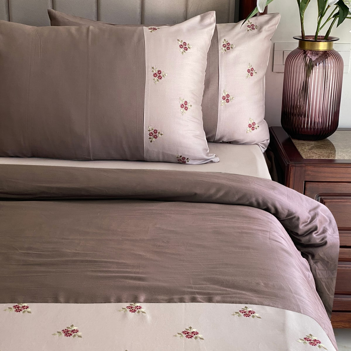 Calista Buff and Taupe Duvet Cover Set