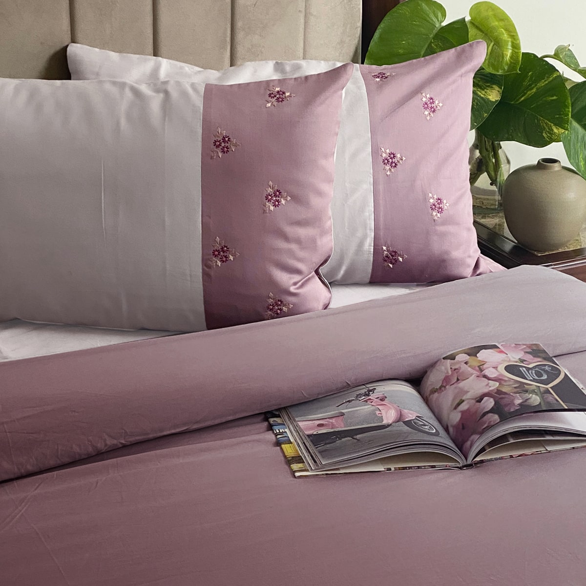 Calista Old Rose and Grey Mesmeric Duvet Cover
