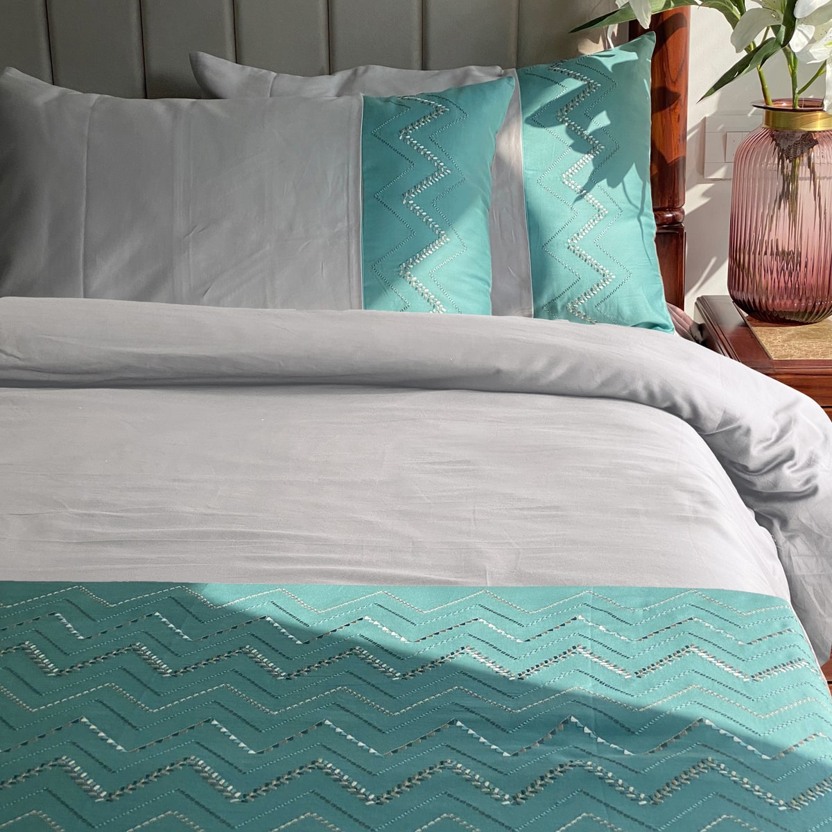 Chevron Turquoise and Grey Duvet Cover Set