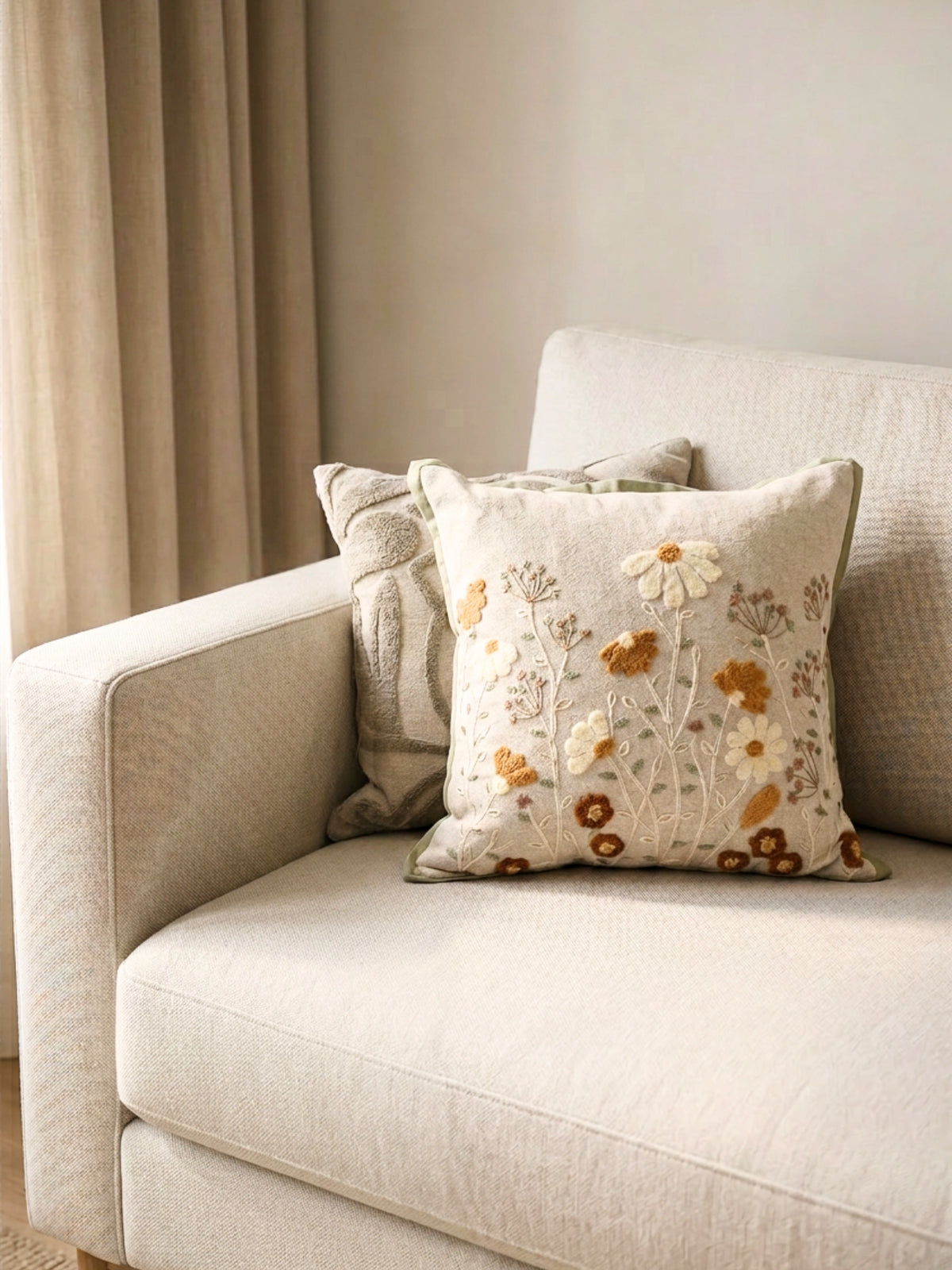 Dahlia Embroidered Beige Cushion Cover (Size : 16"X16")