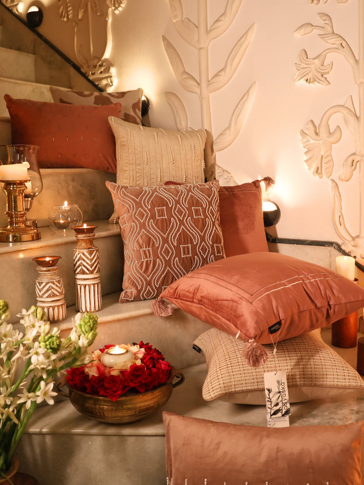 Evelyn Beige Cotton Hand Woven Cushion Cover 16x16