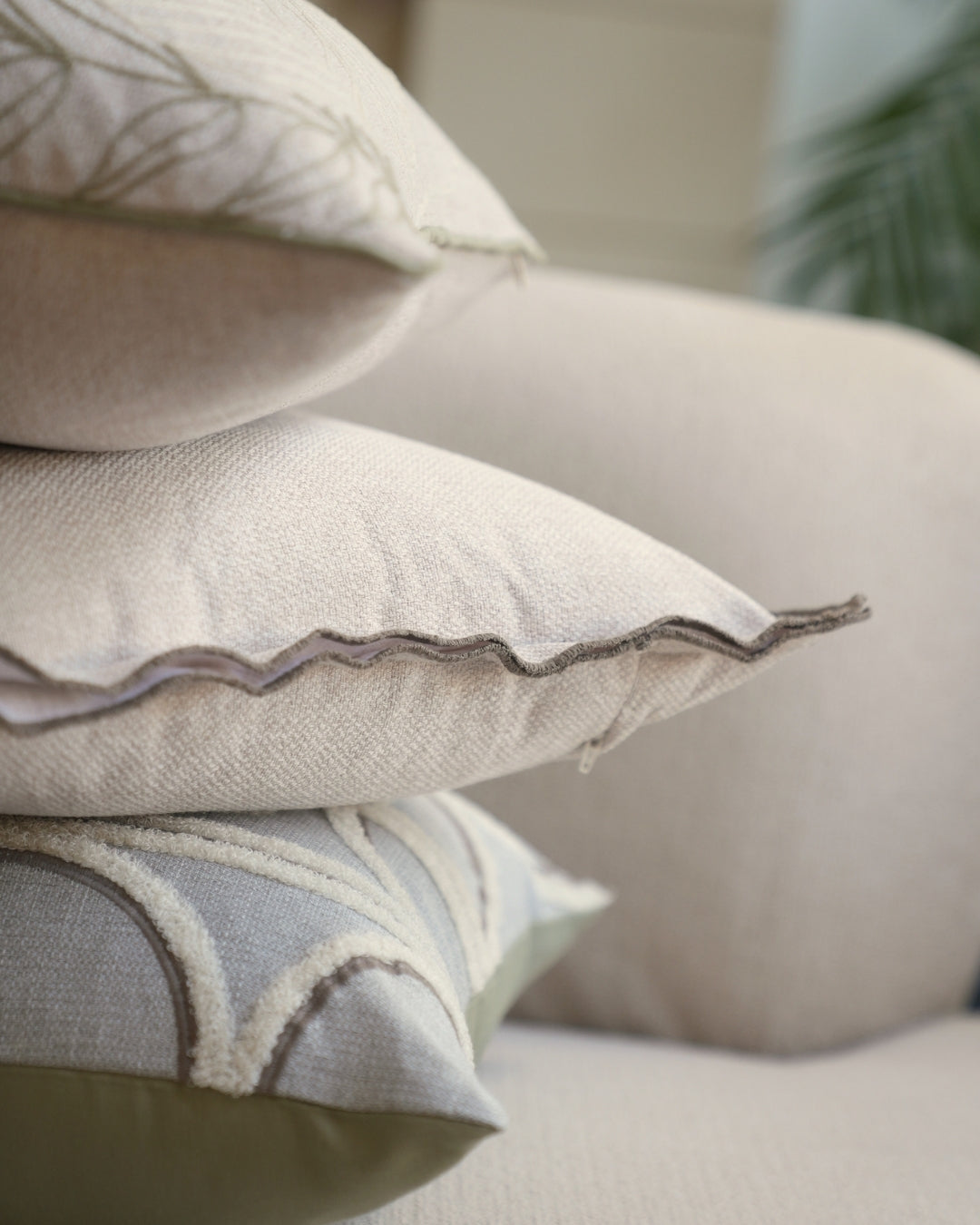 Elara Palm Springs Embroidered Beige Cushion Cover (Size : 16"X16")