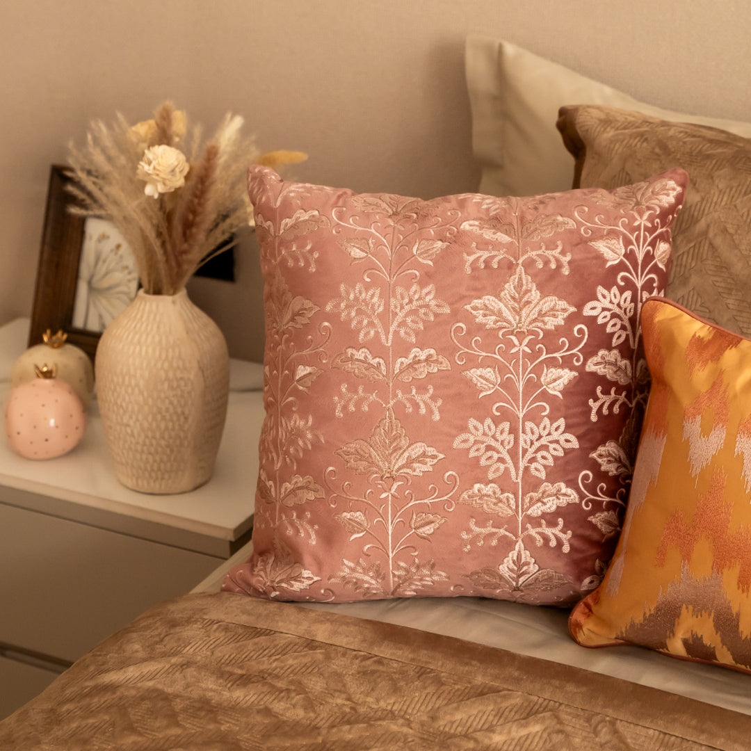 Decorative Fern Blush Velvet Cushion Cover 16x16