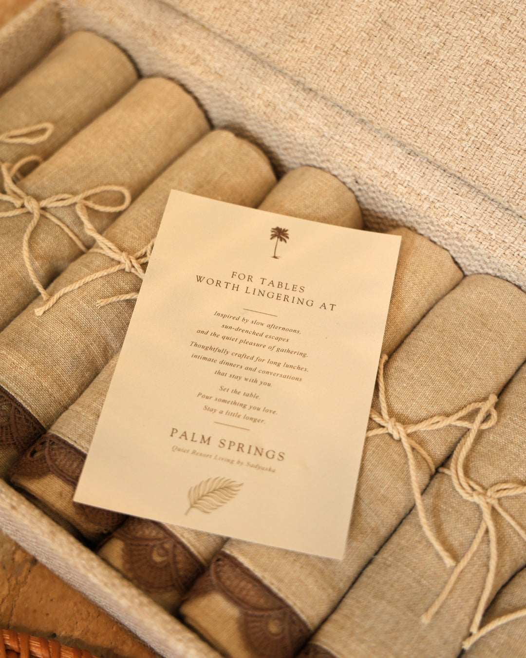 Beige Linen Napkin Box Set (9 Pc Set)