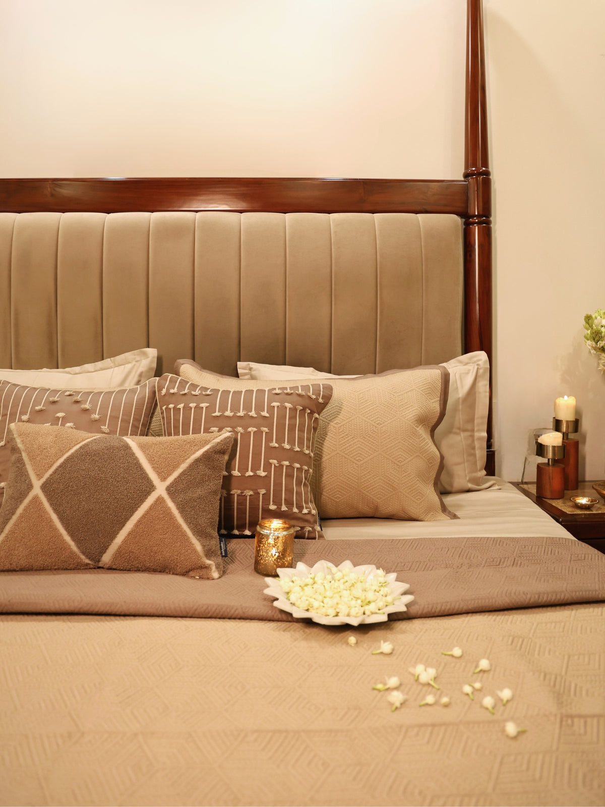 Mirth Sand and Taupe 300TC Cotton Bedding Set (10 PC Set)