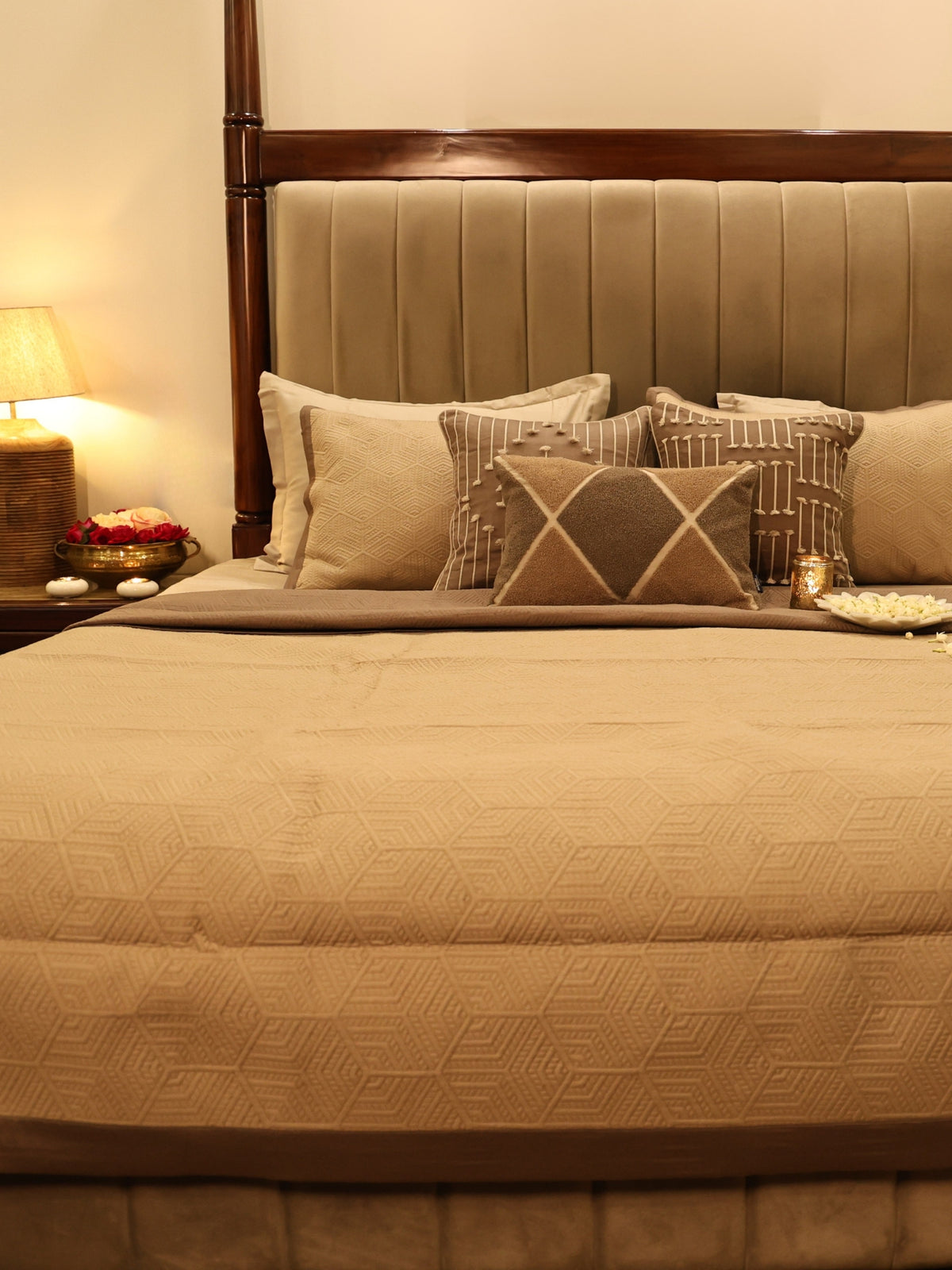 Mirth Sand and Taupe 300TC Cotton Bedding Set (10 PC Set)