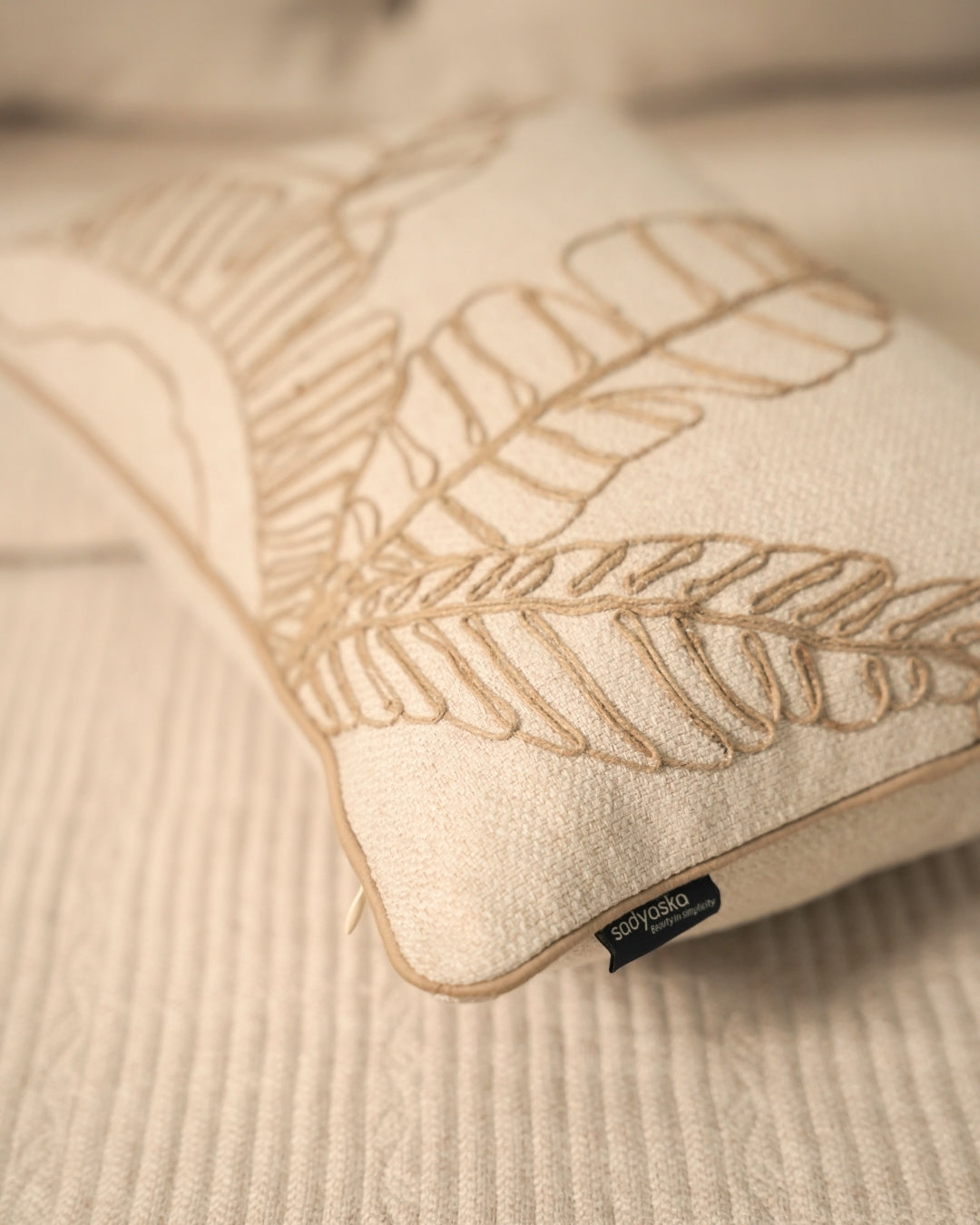 Palmetto Palm Springs Embroidered Beige Cushion Cover (Size : 12"X18")